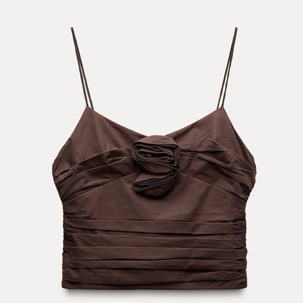 ZARA DRAPED TOP WITH TEXTURED FLOWERS. NWT